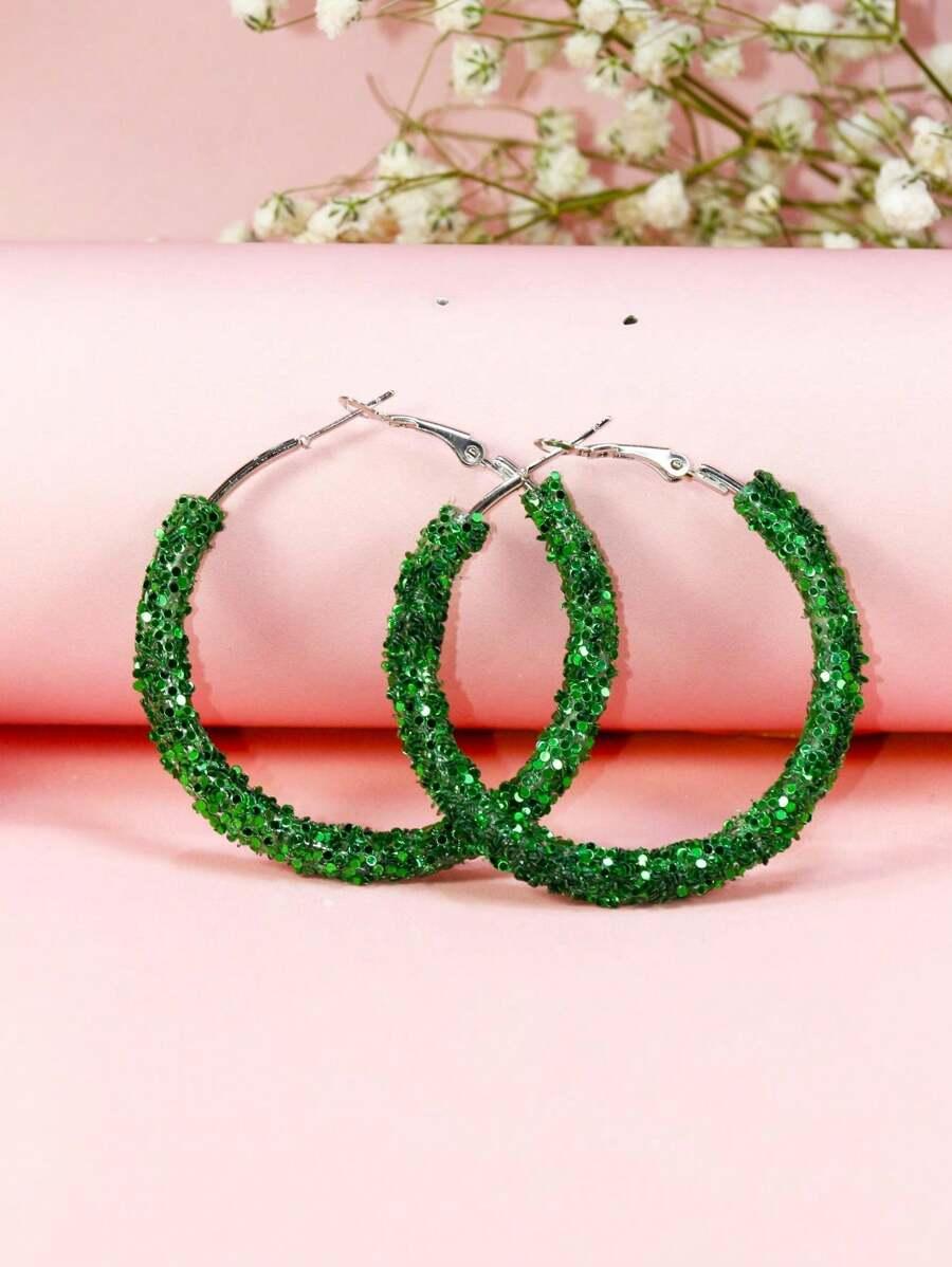 1pair Party & Daily Wear Fashionable Colorful Shiny Round Circle Statement Earrings For Women SKU: sj2403192009564254