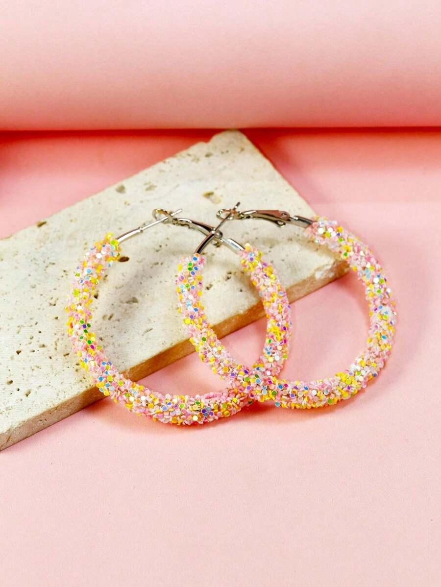 1pair Party & Daily Wear Fashionable Colorful Shiny Round Circle Statement Earrings For Women SKU: sj2403192009564254