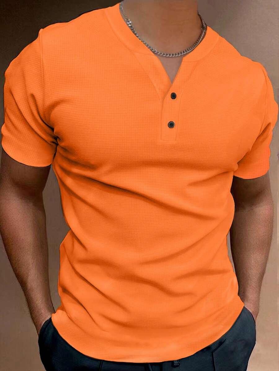 Manfinity Homme Men Solid Notched Neck Tee SKU: sm2305093769422224