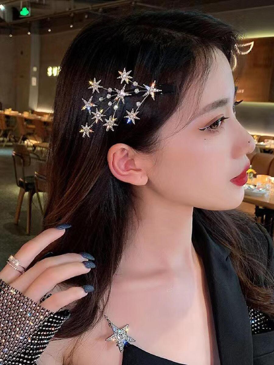 Rhinestone Star Decor Hair Clip Elegant SKU: sc2306051328414177