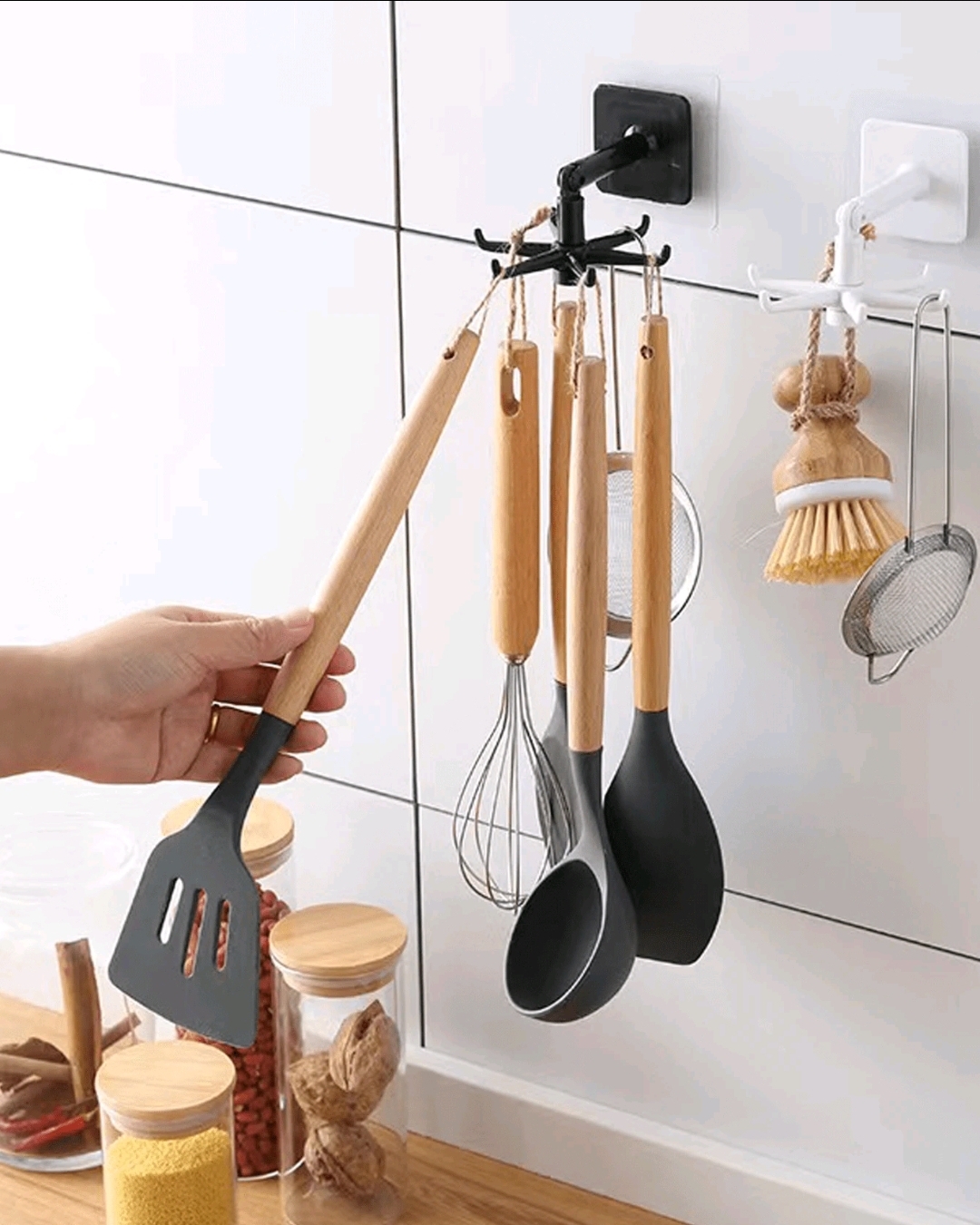 Крючок самоклеящийся 1pc Plastic Holder For Kitchen Utensils, 360 Degree Rotating Folding Hook With Self-Adhesive Glue, No Punching Multifunctional Hook, Bathroom Kitchen Accessories