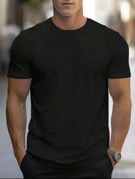 Manfinity Homme Men's Solid Color Round Neck Short Sleeve T-Shirt