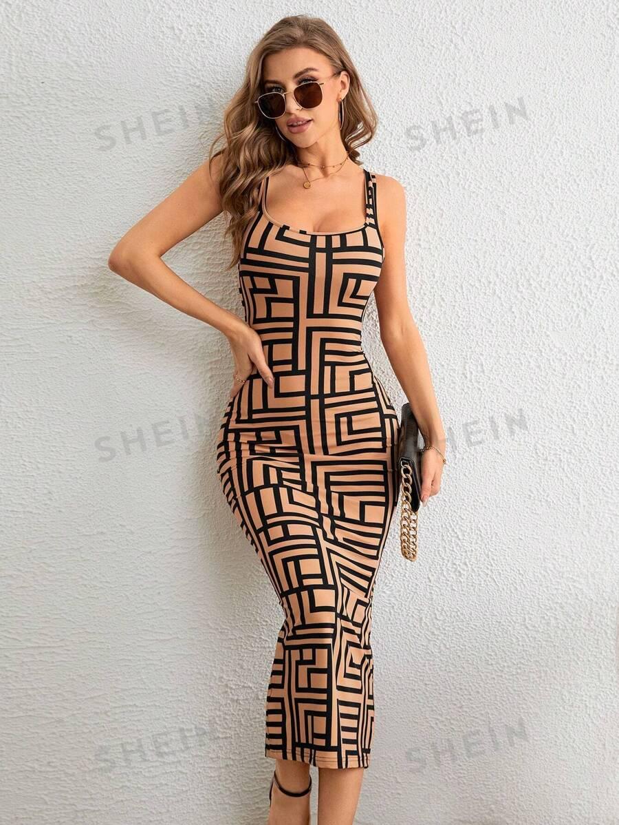 SHEIN Privé Allover Print Tank Bodycon Dress SKU: sz2303312383239932