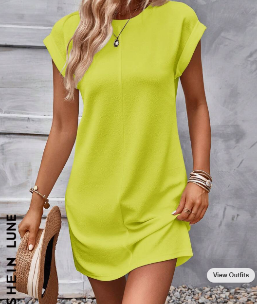 SHEIN LUNE Solid Batwing Sleeve Tunic Dress SKU: sz2307038344521501