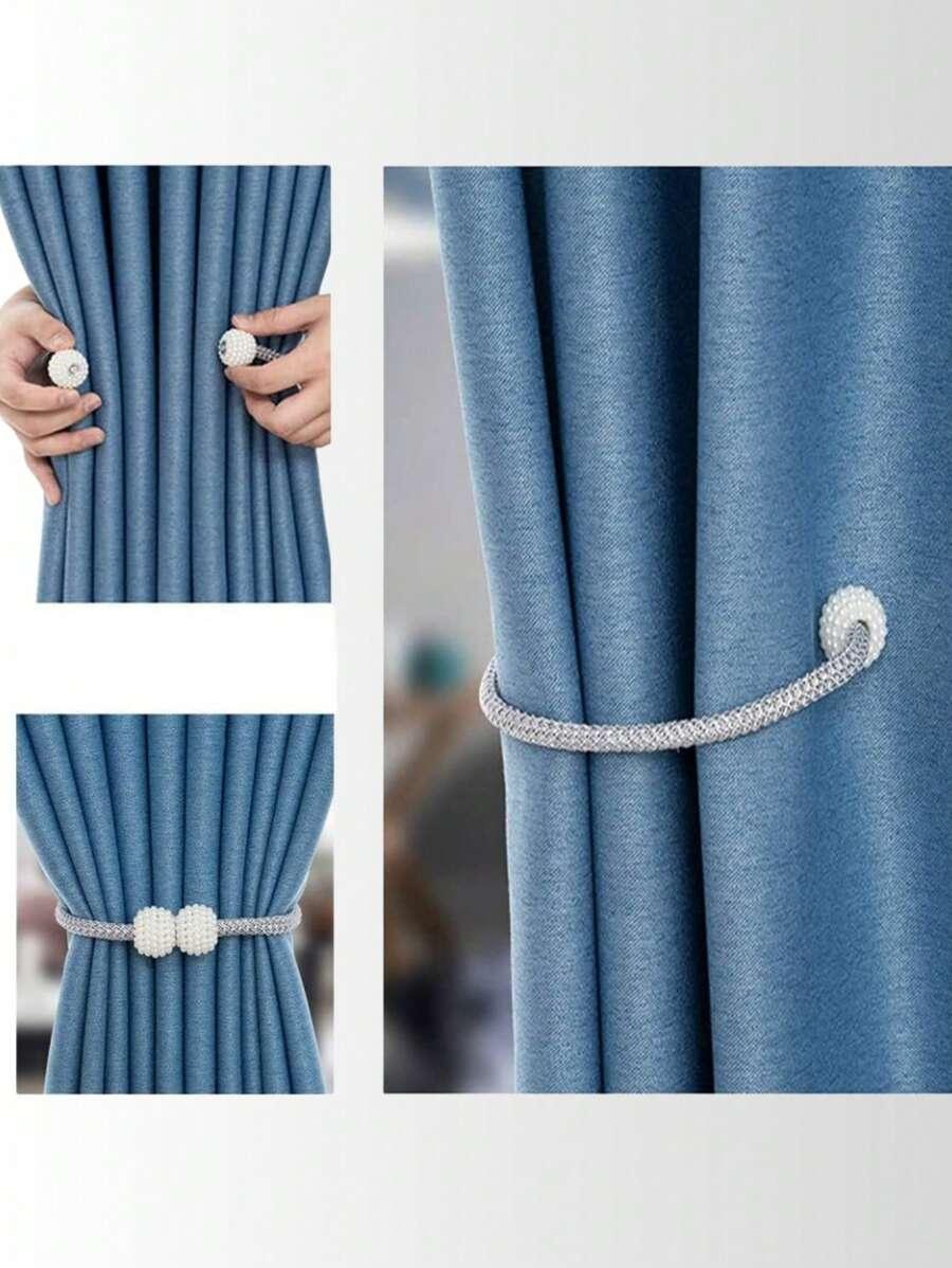 2 шт Магнитные подхваты для штор Серебро Gray Magnetic Curtain Buckle, Pearl Decorated Tieback Rope, Suitable For Thin Or Transparent Curtains SKU: sh240222325771648