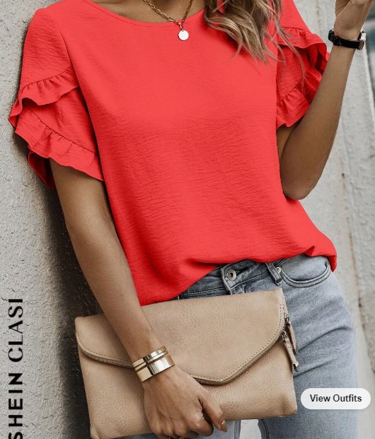 SHEIN Clasi Round Neck Solid Color Blouse SKU: sz2401024335901849