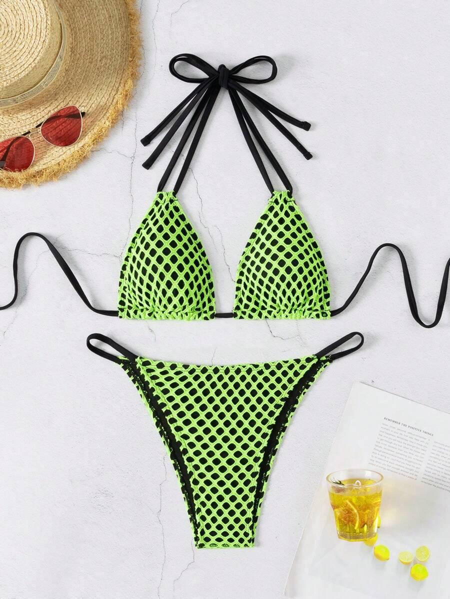 SHEIN Swim Women Beach Vacation Fishnet Swimsuit Set SKU: sz2403156854505997