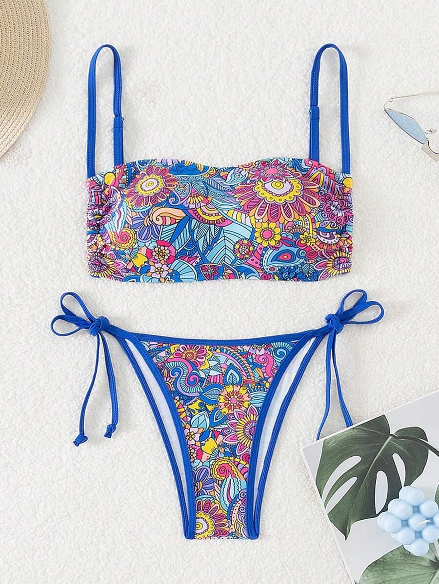 SHEIN Swim Women's Sexy Flower Printed Swimsuit Set Carnival SKU: sz2311110278907771