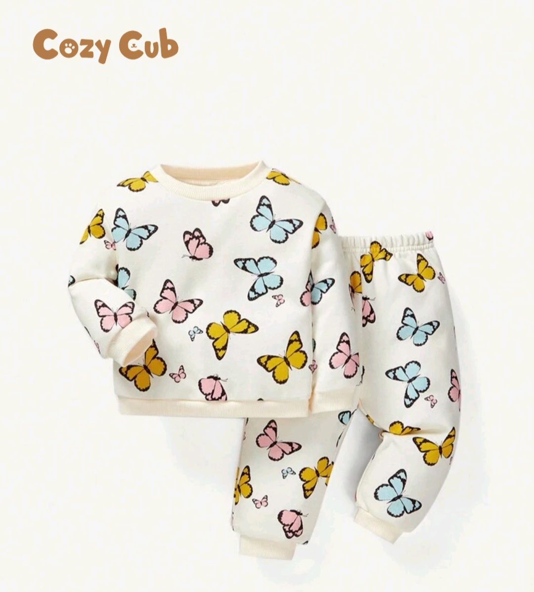 Cozy Cub Baby Girl Butterfly Print Sweatshirt & Sweatpants