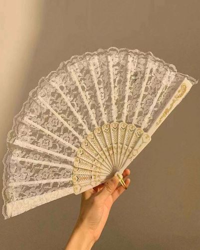Vintage Chinese Style Black Lace Folding Fan Accessory, Suitable For Lolita, Cheongsam, Ancient Style Photography Props, Elegant Party Decoration SKU: sc2408034749274545