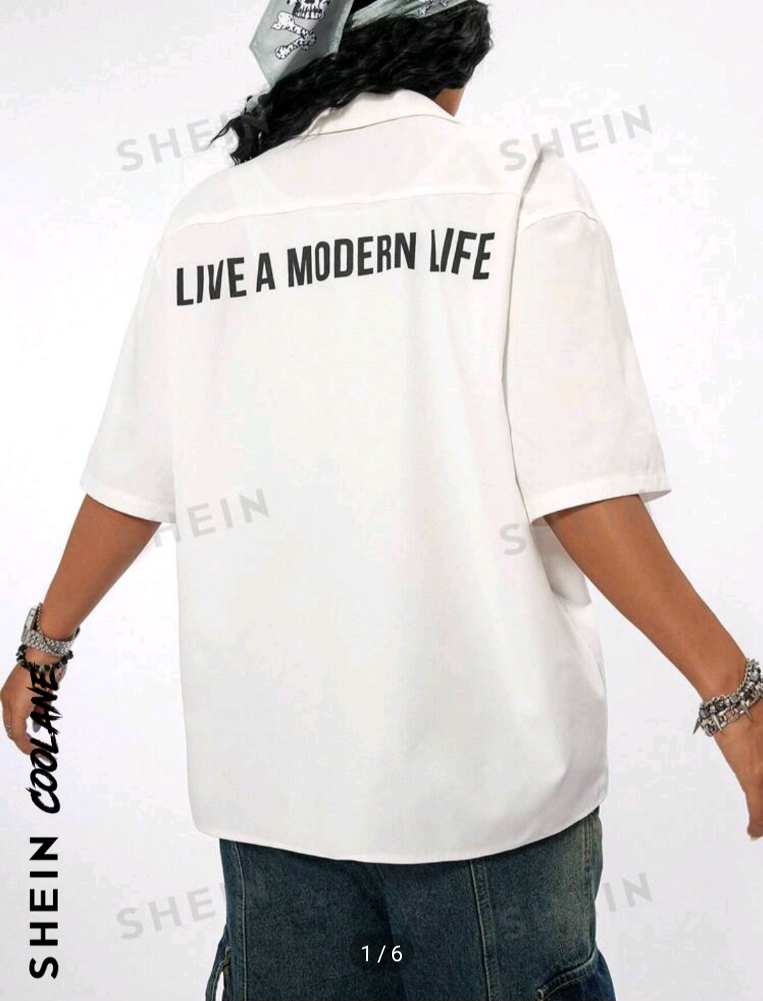 SHEIN Coolane Street Style Women Loose Fit Letter Printed Button Down Short Sleeve Shirt
