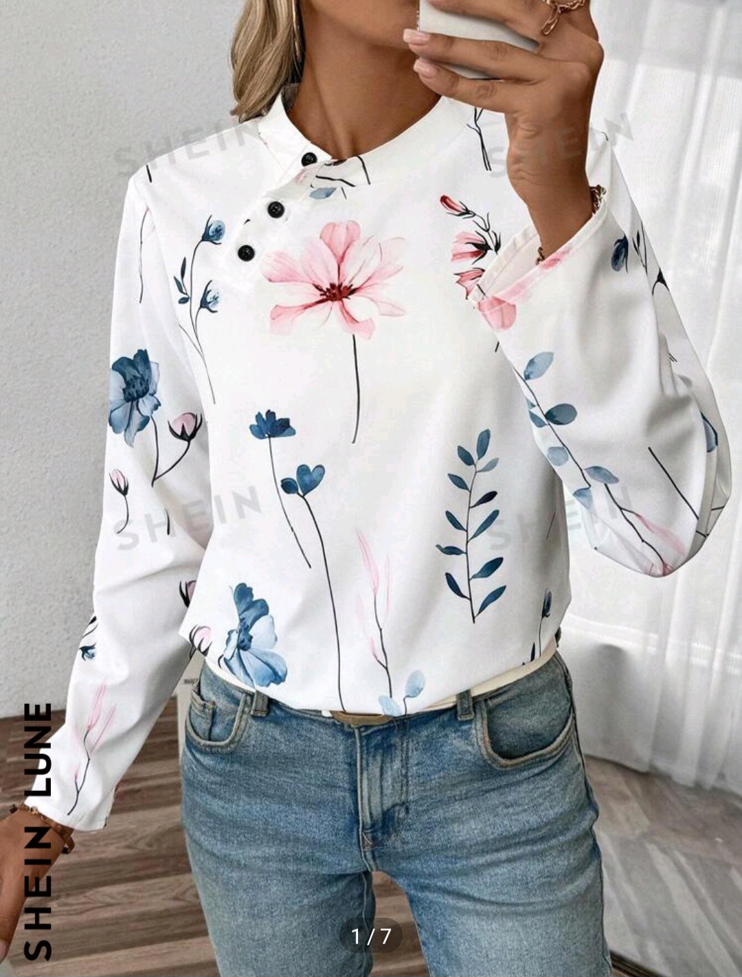 SHEIN LUNE Floral Print Women Long Sleeve Blouse