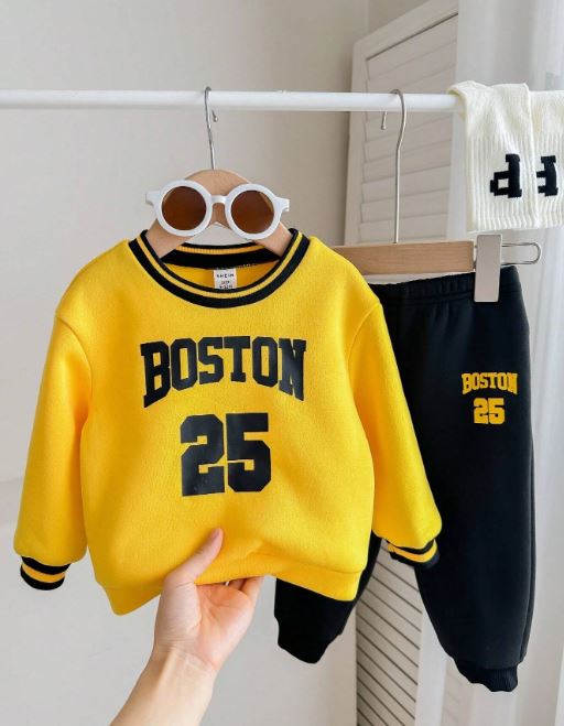 SHEIN 2pcs/Set Baby Boy/Girl Casual Sport Streetwear All-Match Gentle Classic Letter Print Sweatshirt And Drawstring Pants Set, Fleece Thickened For Autumn Winter Wear, Suitable For Homewear, Outings And Sports SKU: sa2406240290191800