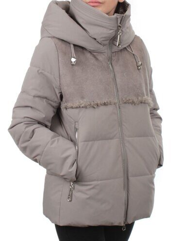 23-696 GRAY/BEIGE Куртка зимняя женская (холлоффайбер 150 гр., искусственная дубленка) размер 44