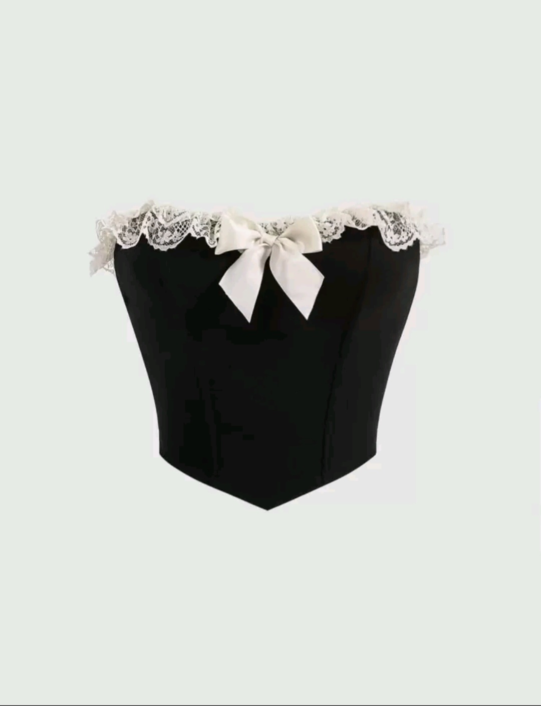 SHEIN MOD Contrast Lace Bow Front Bandana Hem Corset Structure Tube Top