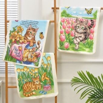 Полотенце из микрофибры "Котики" с атласной каймой 40*60 см.