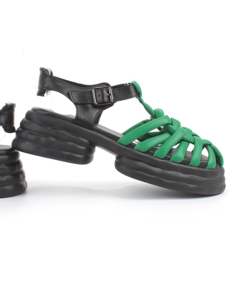 08-PEAG48-2 BLACK/GREEN Босоножки женские (натуральная кожа)