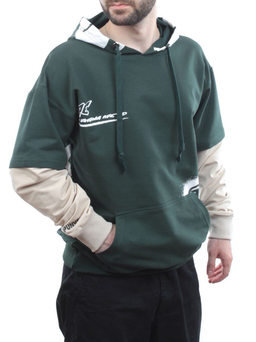 2702 GREEN/BEIGE Толстовка мужская (75% хлопок, 20% полиэстер, 5% спандекс)