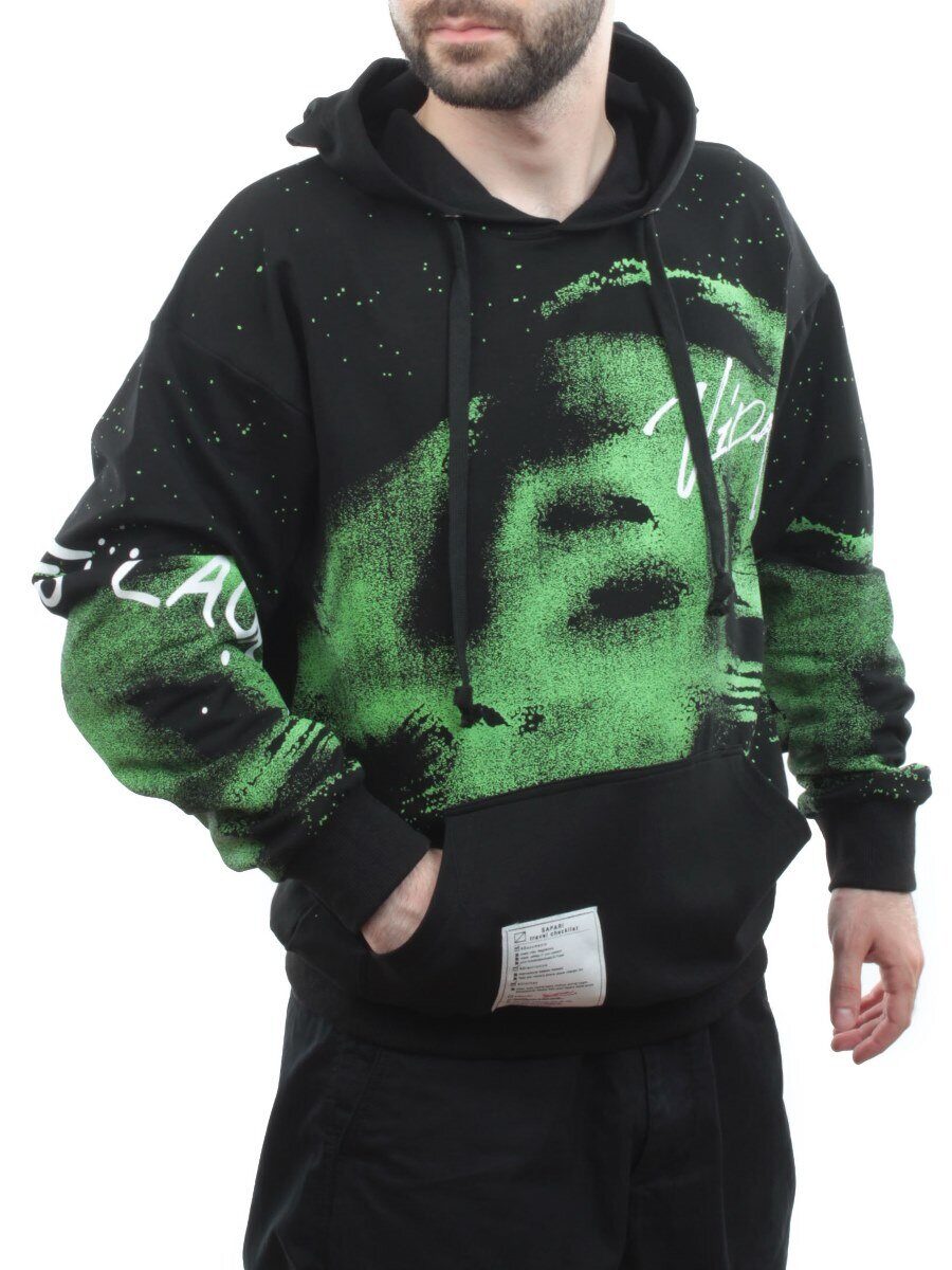 2626 BLACK/GREEN Толстовка мужская (75% хлопок, 20% полиэстер, 5% спандекс)