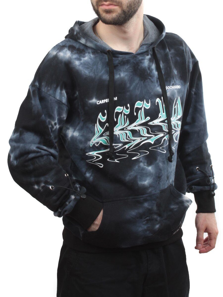 2639 BLACK/BLUE Толстовка мужская (75% хлопок, 20% полиэстер, 5% спандекс)