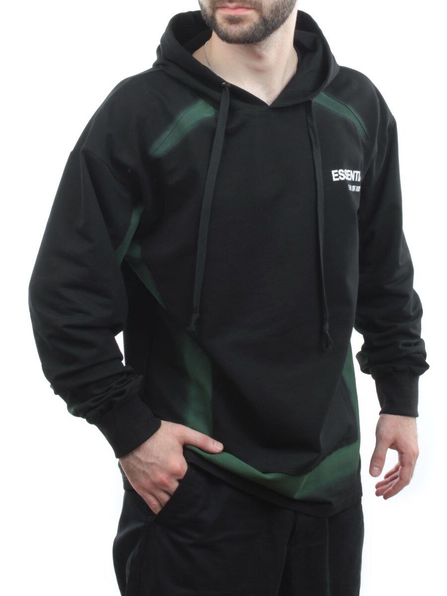 2649 BLACK/GREEN Толстовка мужская (75% хлопок, 20% полиэстер, 5% спандекс)
