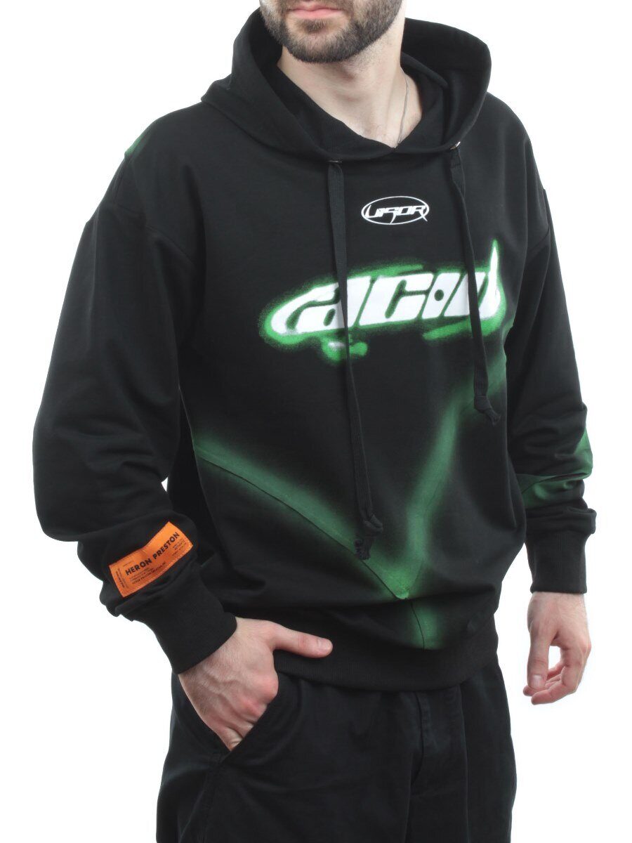 2652 BLACK/GREEN Толстовка мужская (75% хлопок, 20% полиэстер, 5% спандекс)