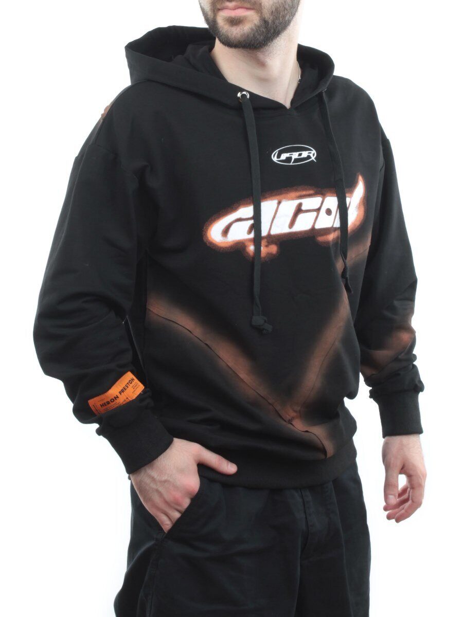 2652 BLACK/ORANGE Толстовка мужская (75% хлопок, 20% полиэстер, 5% спандекс)