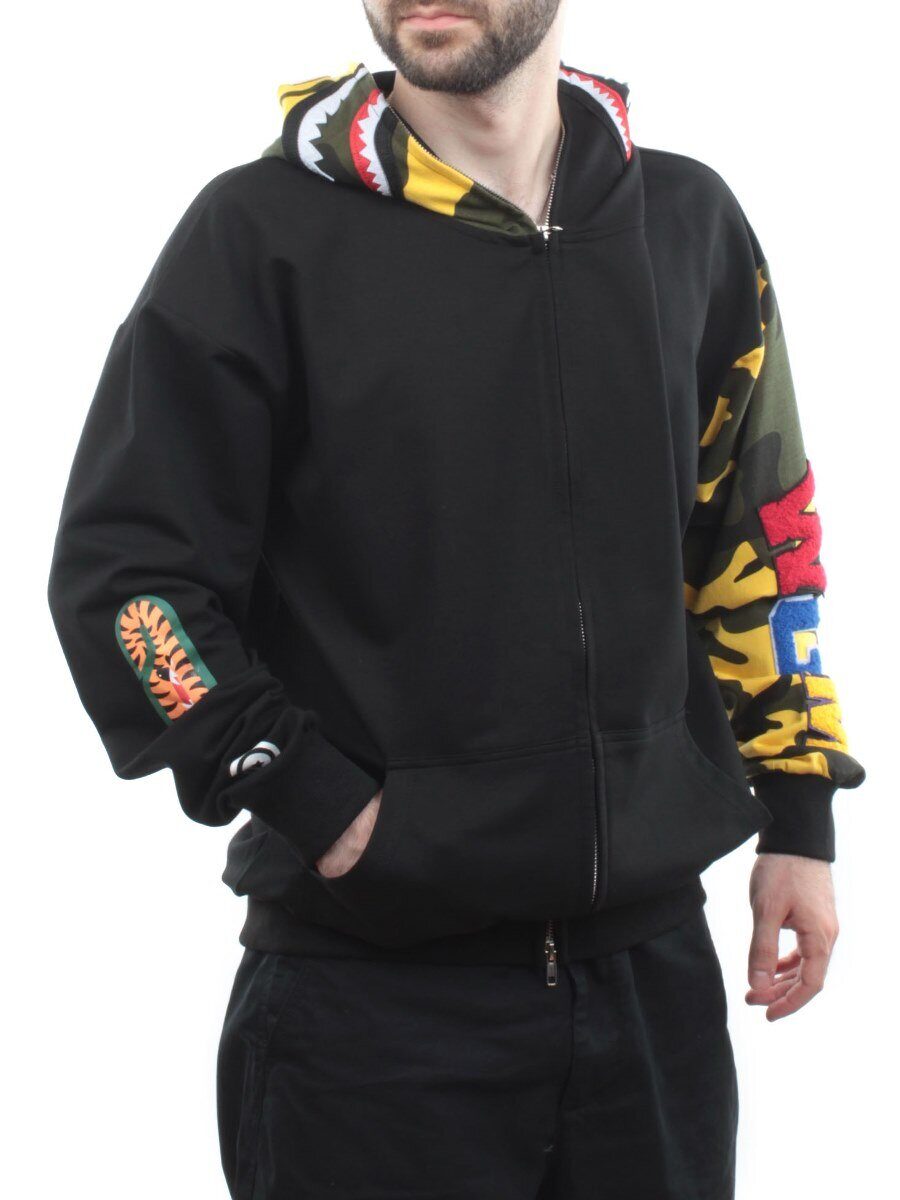 2665 BLACK/YELLOW Толстовка мужская (75% хлопок, 20% полиэстер, 5% спандекс)