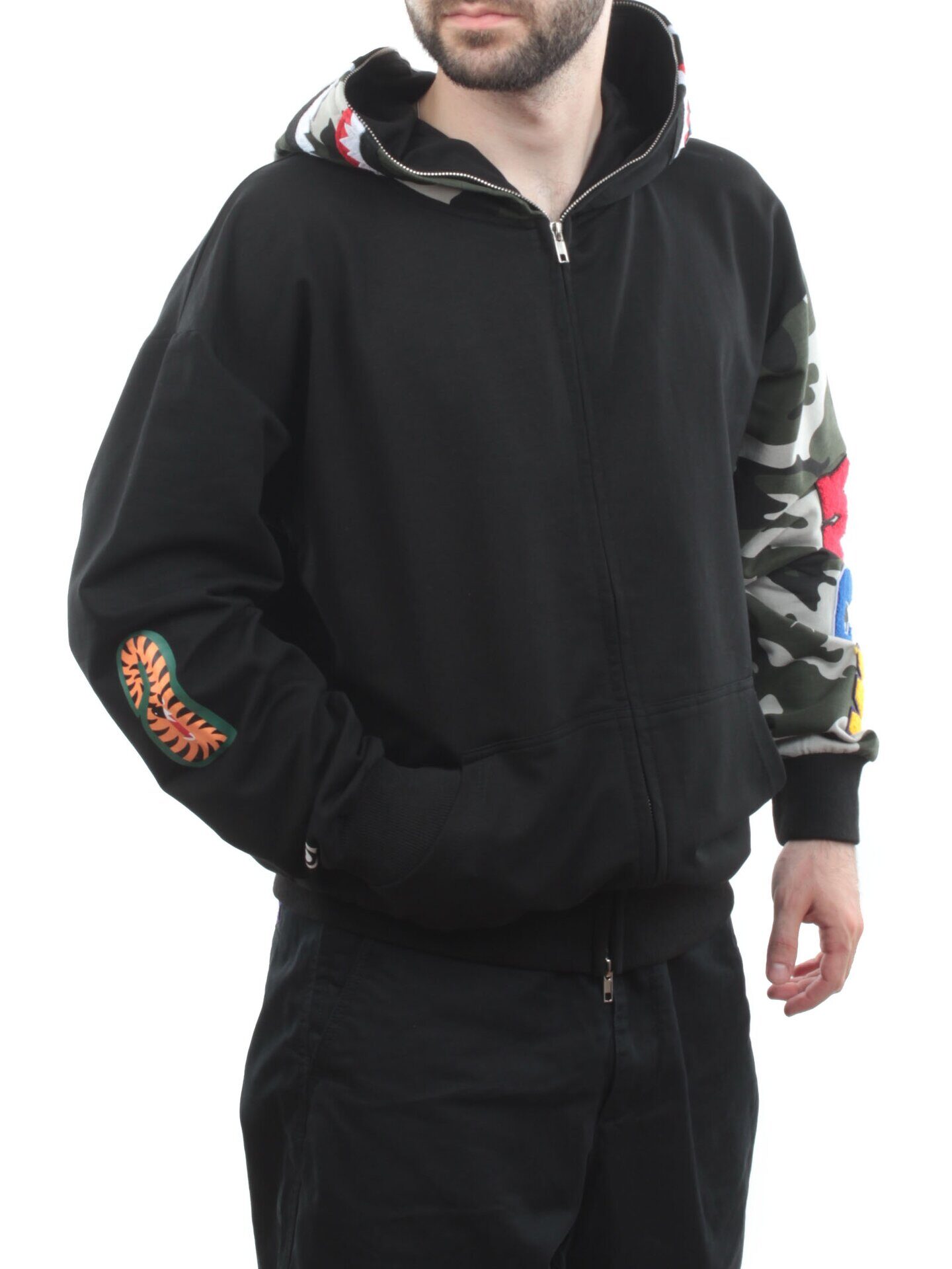 2665 BLACK/GREEN Толстовка мужская (75% хлопок, 20% полиэстер, 5% спандекс) р