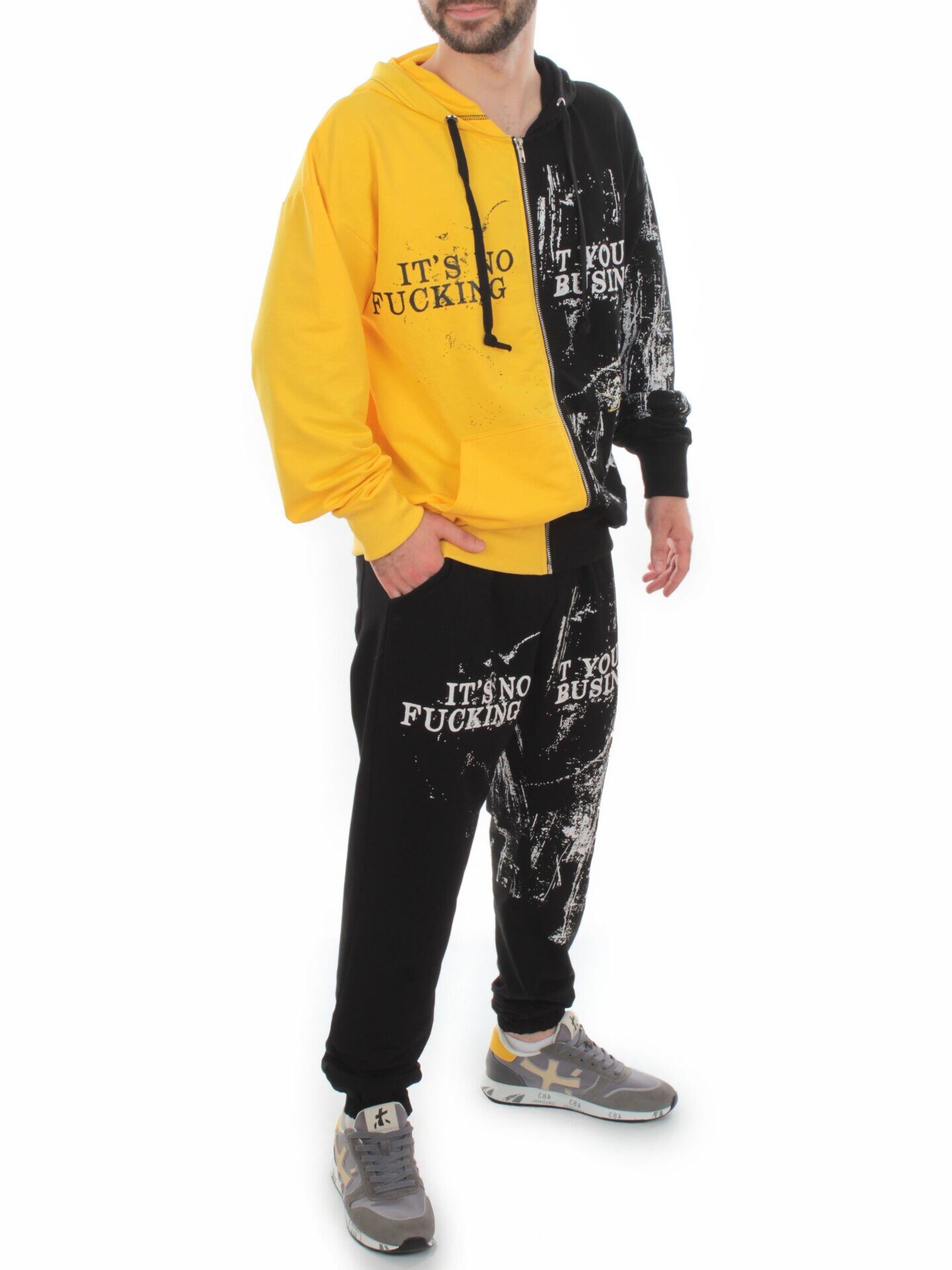 2630/7349 BLACK/YELLOW Костюм спортивный мужской (75% хлопок, 20% полиэстер, 5% спандекс)