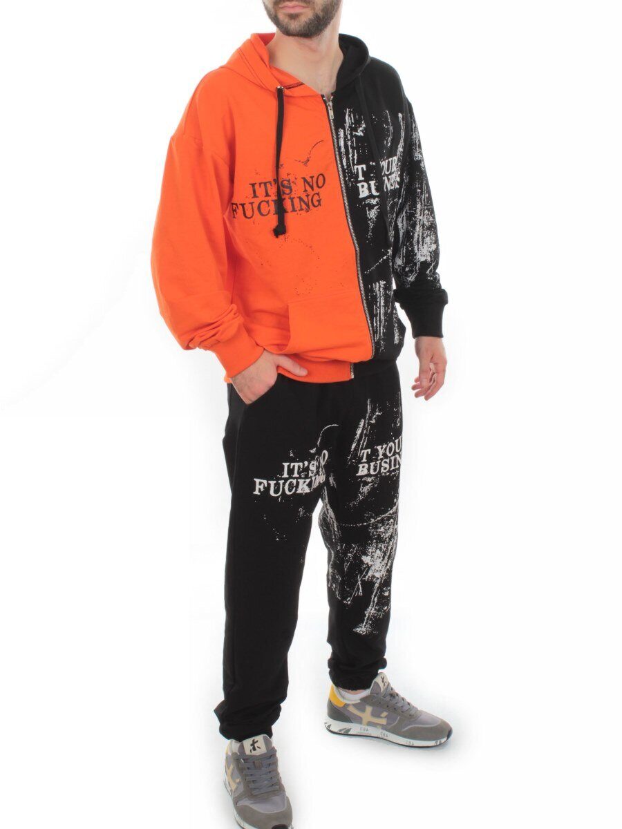 2630/7349 BLACK/ORANGE Костюм спортивный мужской (75% хлопок, 20% полиэстер, 5% спандекс)