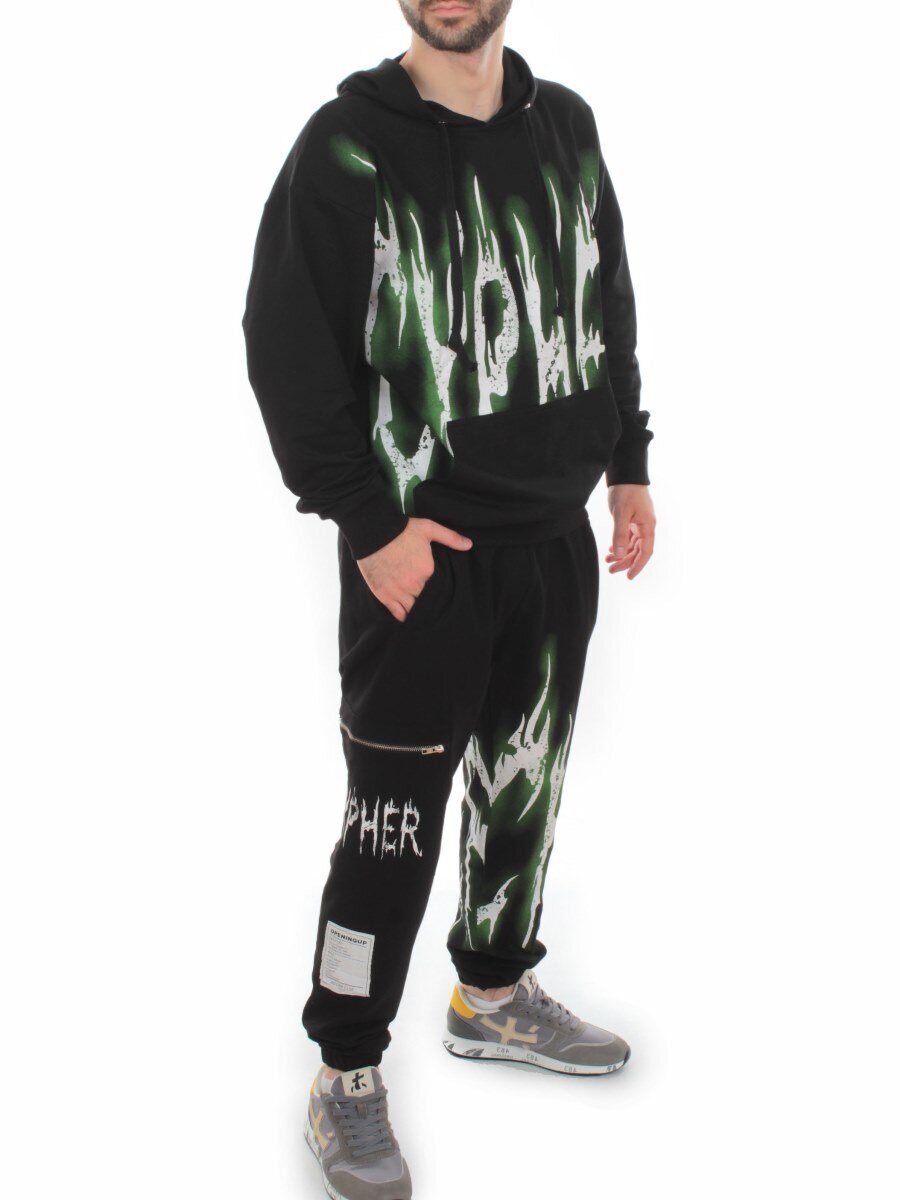 2627/7350 BLACK/GREEN Костюм спортивный мужской (75% хлопок, 20% полиэстер, 5% спандекс)