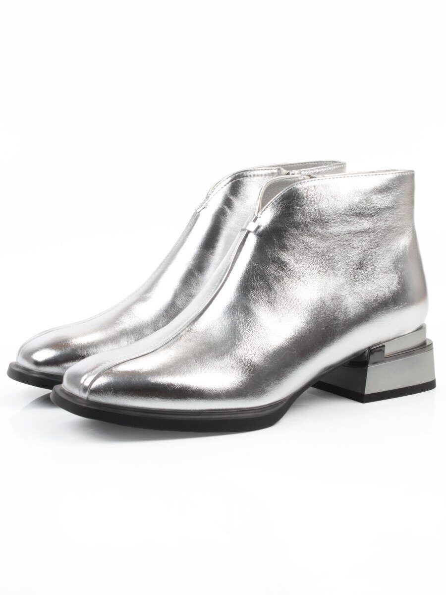 01-B50B-96C GREY/SILVER Ботинки демисезонные женские (натуральная кожа, байка)