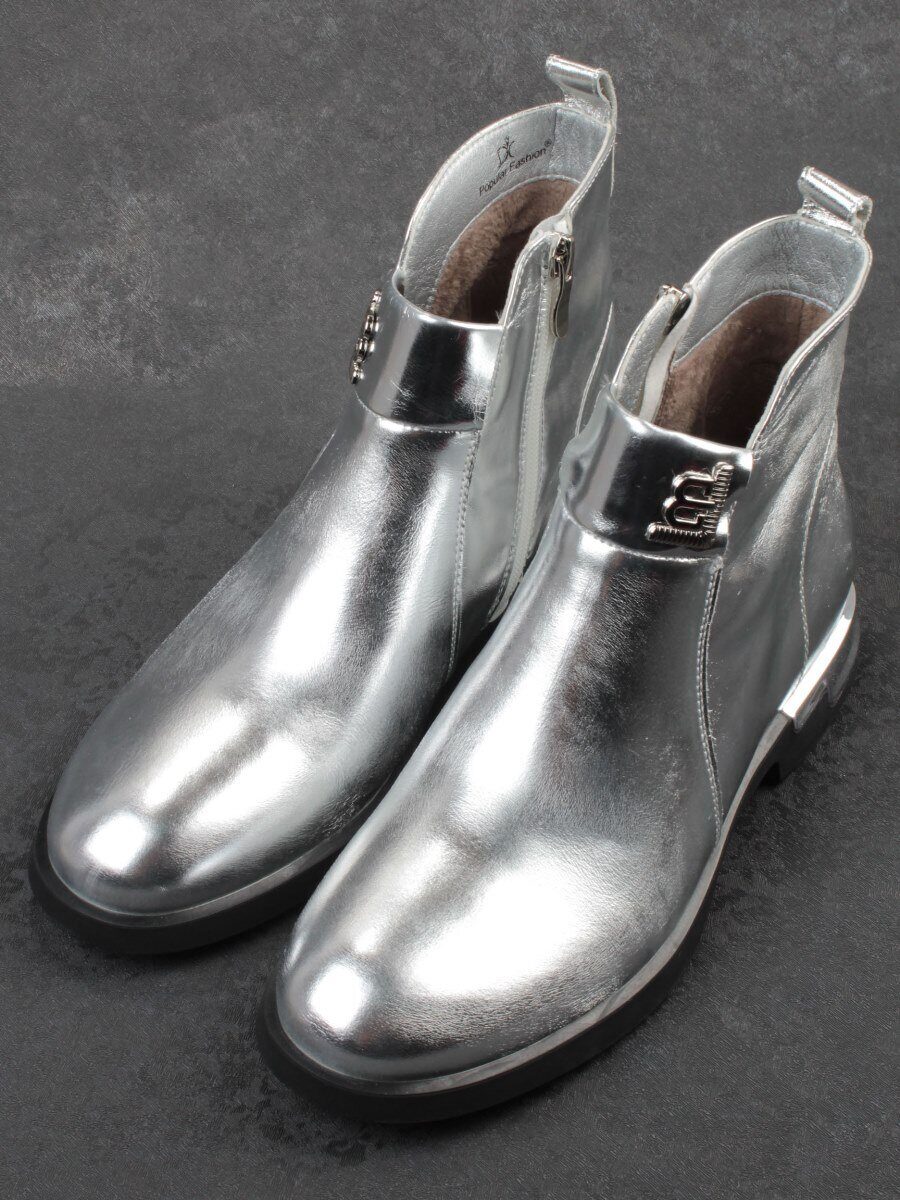 01-B48B-87C GREY/SILVER Ботинки демисезонные женские (натуральная кожа, байка)