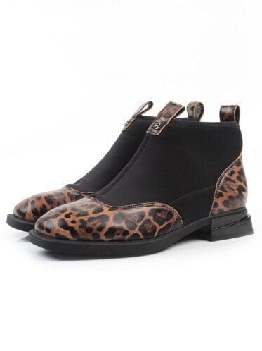 01-B44B-81PC BROWN/LEOPARD Ботинки демисезонные женские (натуральная кожа, текстиль, байка) 