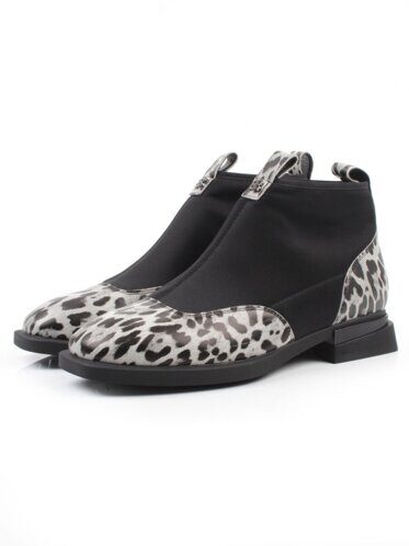 01-B44B-81H WHITE/LEOPARD Ботинки демисезонные женские (натуральная кожа, текстиль, байка)