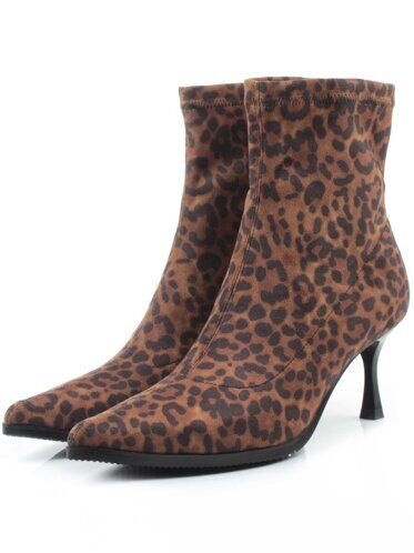 01-H26B-42PC BROWN LEOPARD Ботильоны демисезонные женские (велюр) размер 35