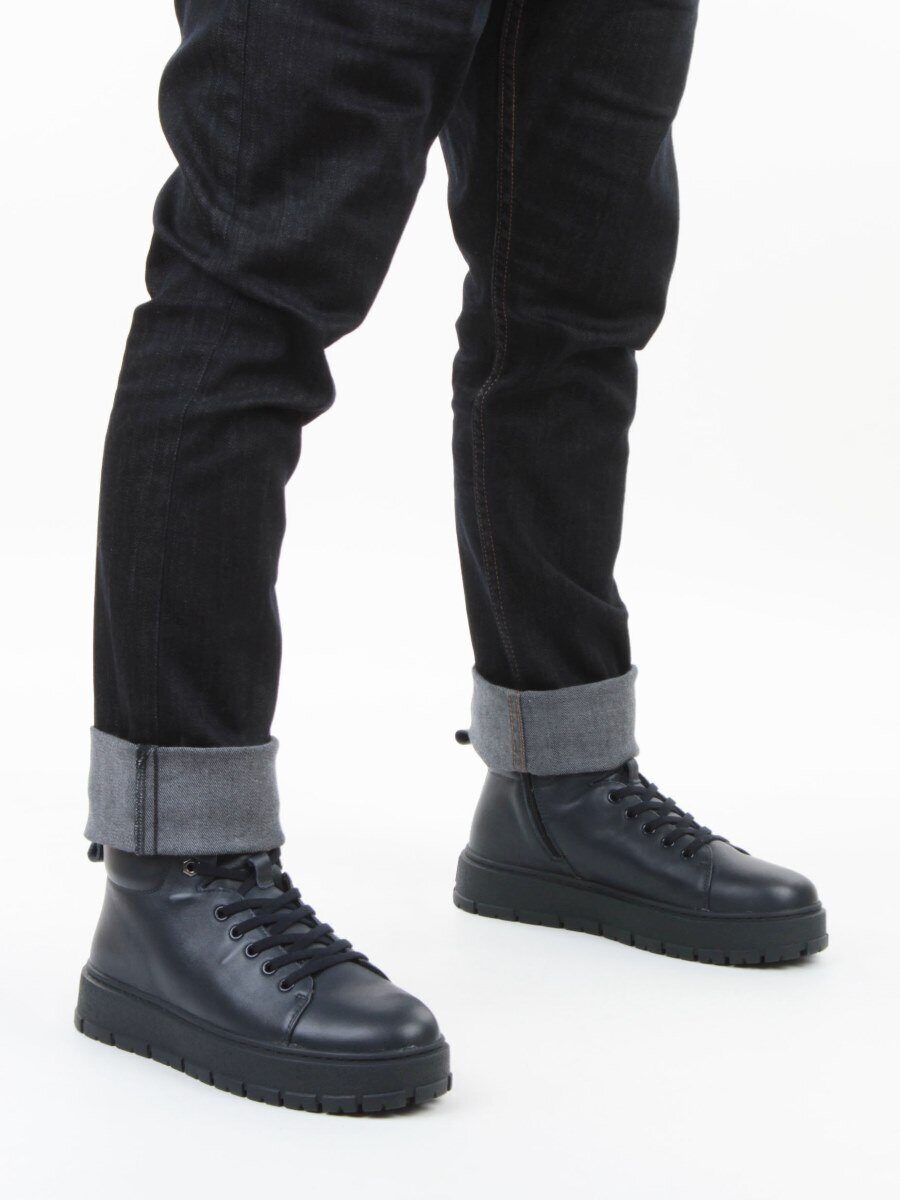 05-AW1010-2M DK. BLUE Ботинки зимние мужские (натуральная кожа, натуральный мех)