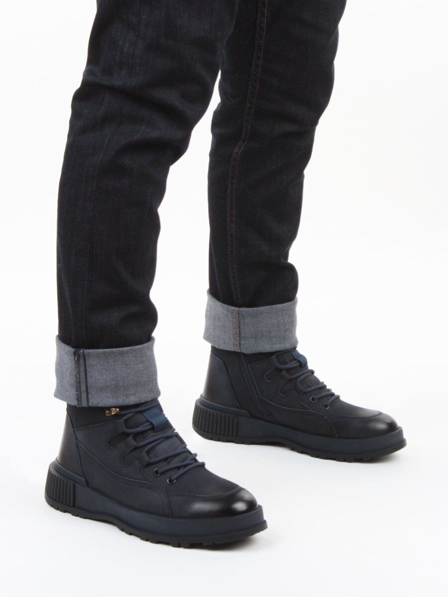 05-AW1008-6M DK. BLUE Ботинки зимние мужские (натуральная кожа, натуральный мех)