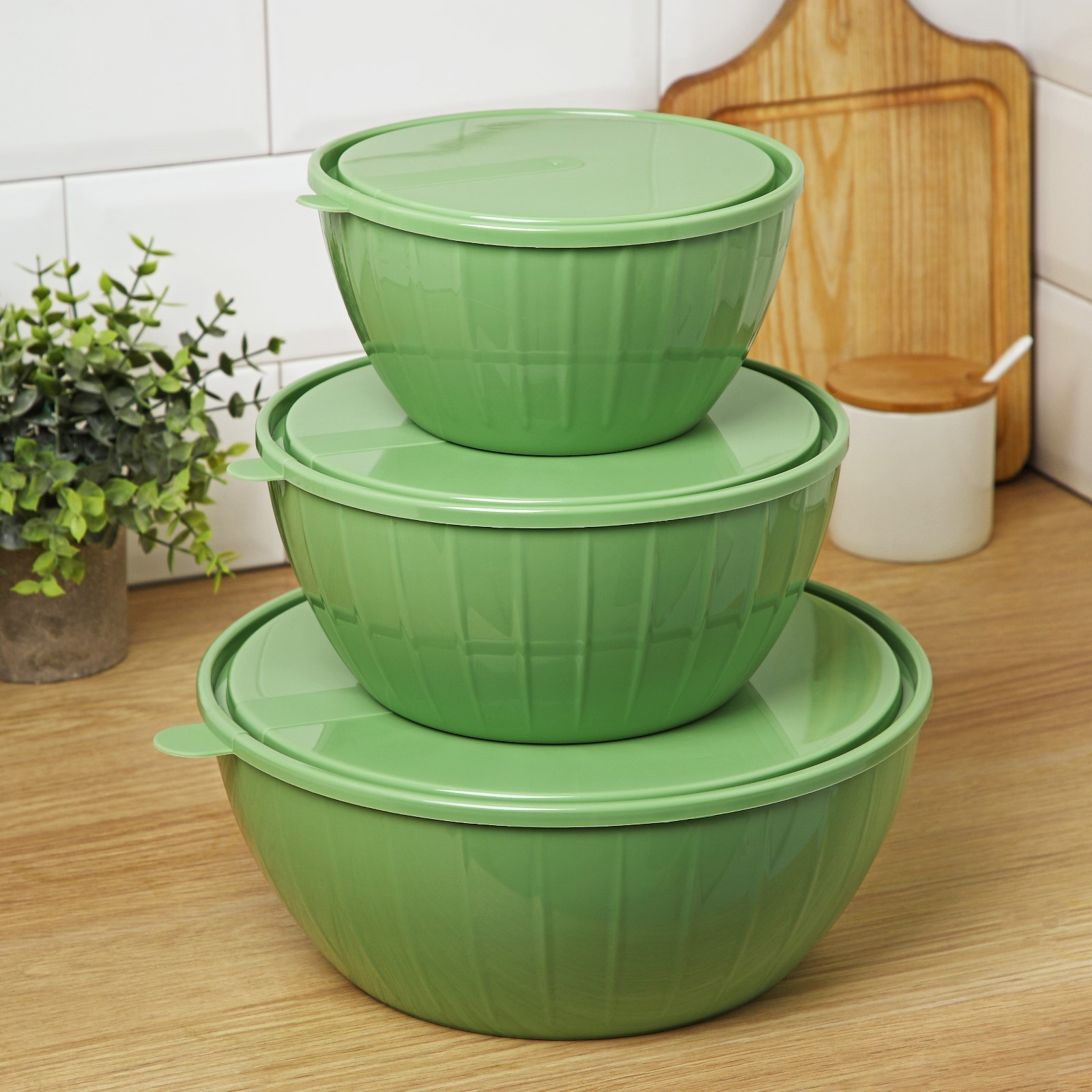 Набор салатников с крышками Giaretti Bono, 3 шт.: 5 л, 2.8 л, 1.7 л, пластик, МИКС