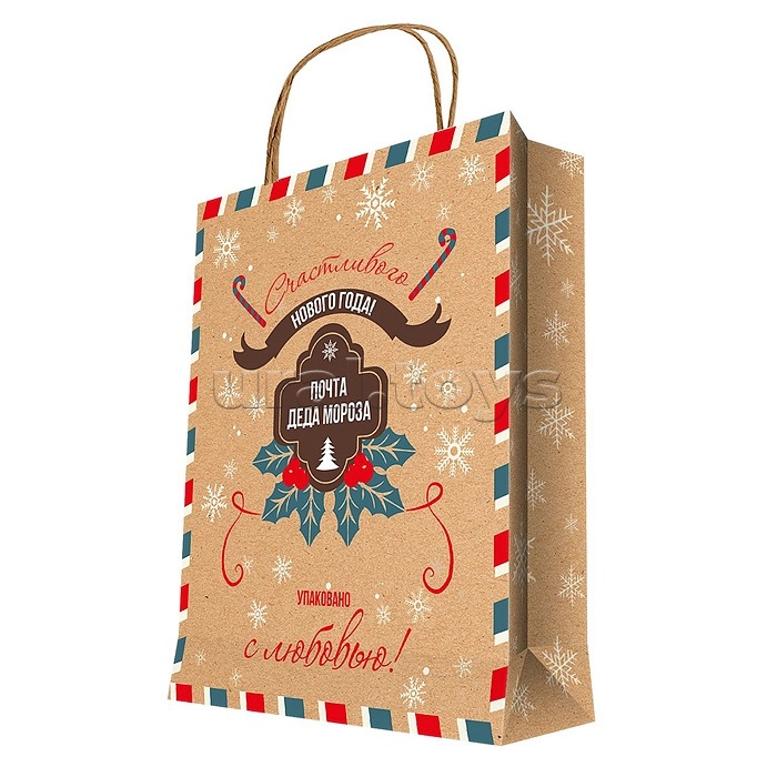 Пакет из крафт-бумаги, для сувенирной продукции, с шириной основания 18 см, плотность бумаги 150 г/м2 / 18*23*10см
