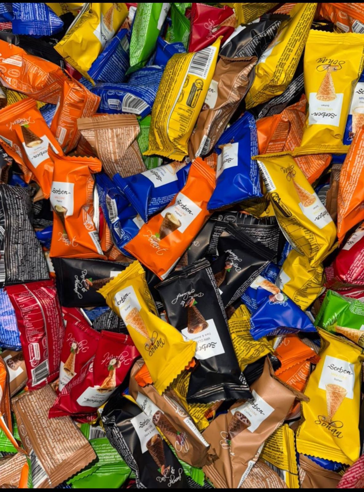 Очень вкусные Конфеты SORBON Мини-рожки ассорти Радуга. 500 грамм