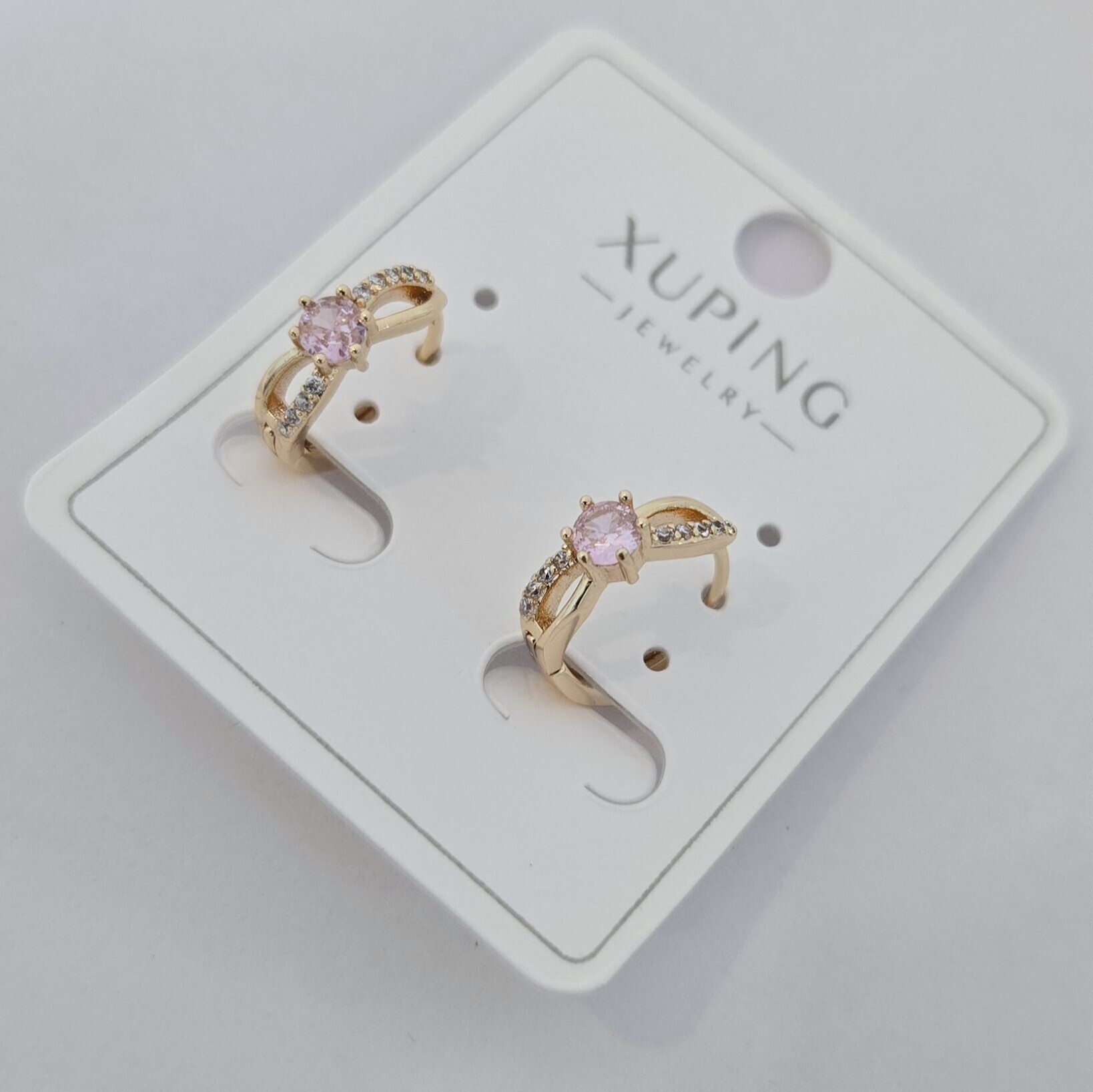 Серьги коллекция Xuping покрытие позолота вставка фианиты цвет прозрачный и розовый