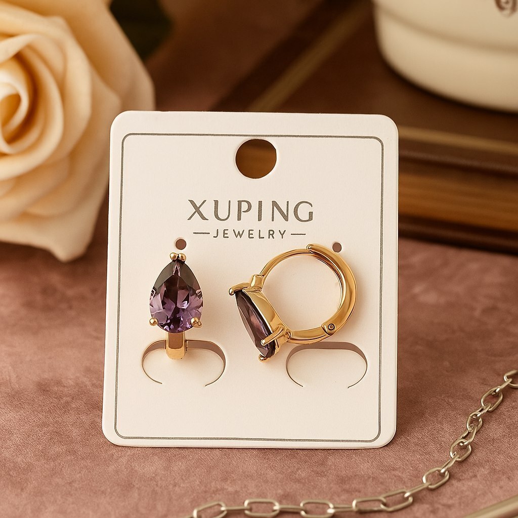 Серьги коллекция Xuping покрытие позолота вставка фианит цвет фиолетовый