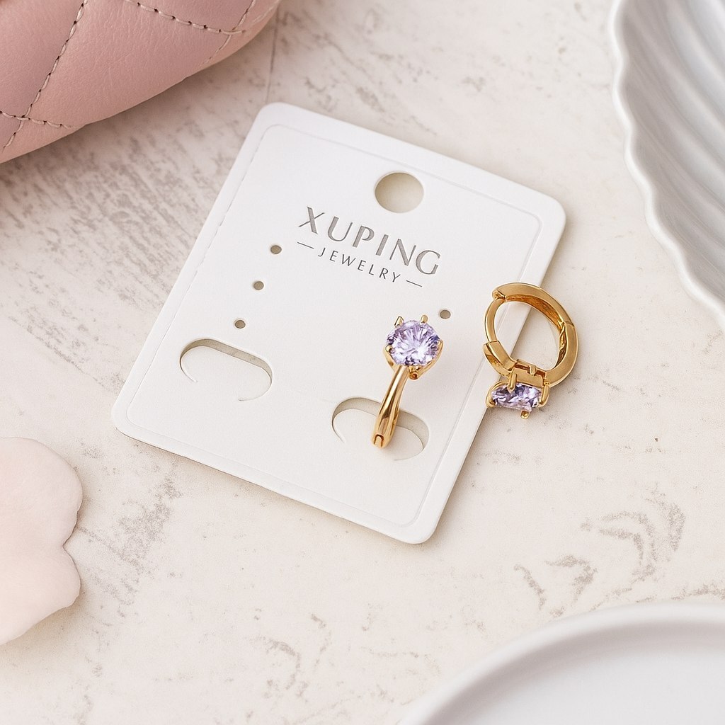Серьги коллекция Xuping покрытие позолота вставка фианит цвет нежно-сиреневый