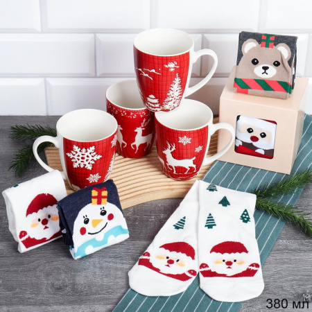 Подарочный набор Кружка 380 мл+ носки / KL-043 / в подарочной упаковке /АКЦИЯ Новогодний
