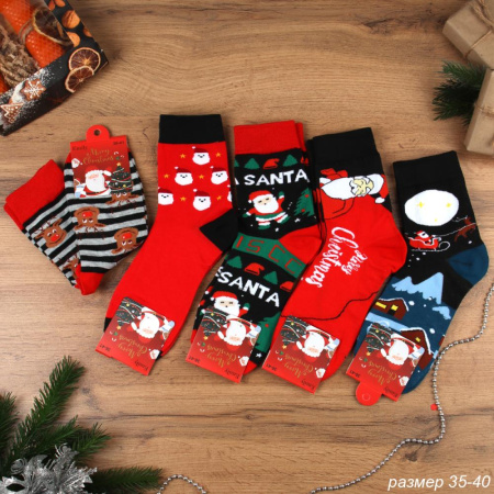 Носки р. 35-40 Новый год / L826 /уп 10/400/1200/ ОДНА ПАРА/ МАРКА