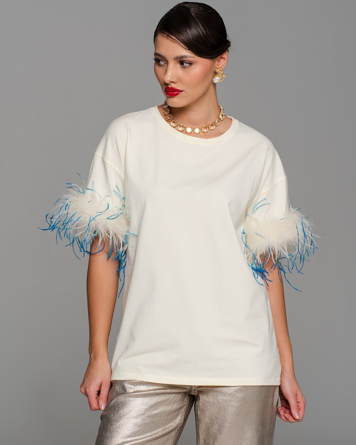 Футболка с перьями страуса FSP006