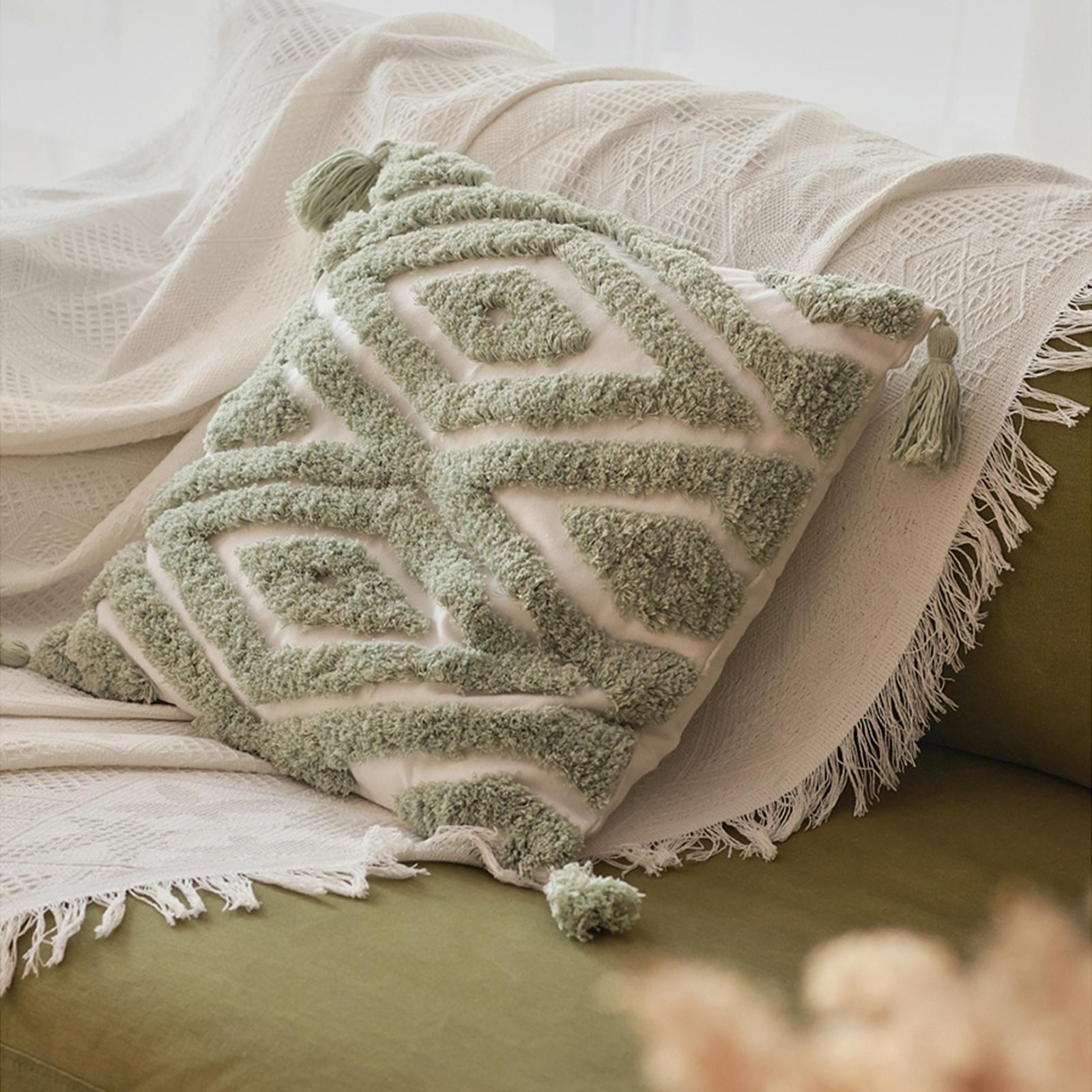 Наволочка декоративная с кисточками SL Home, 45×45 см, хлопок 100%, зелёная