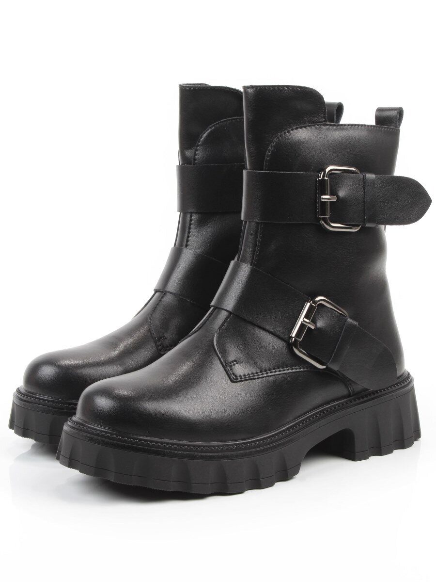 04-PAX40-1Z BLACK Ботинки зимние женские (натуральная кожа, 100% шерсть) маломерит на пол размера